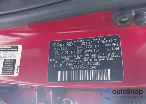 2022 Hyundai Venue Limited z USA, uszkodzony, nr VIN KMHRC8A37NU143593